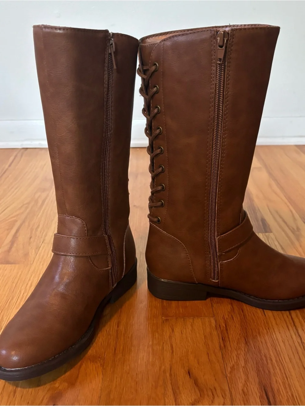 Sugar Brown Tall Girls Faux Leather zip up Boots